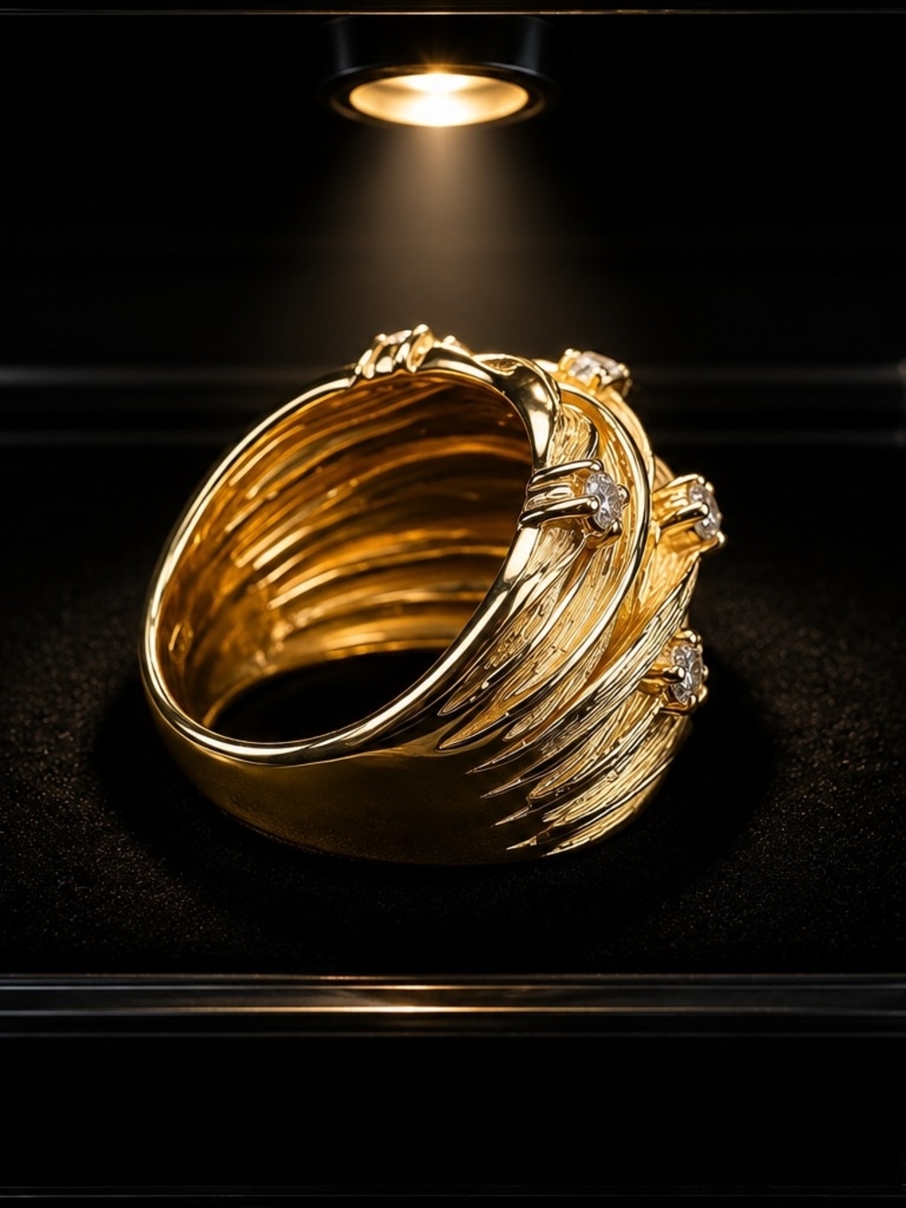 Gold-Tone Multi-Band Crystal Accent Ring - Picture 4 of 8